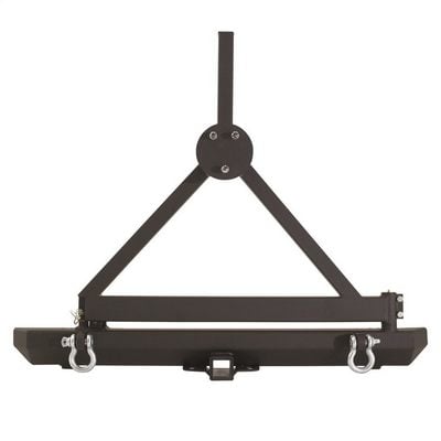 Classic Rock Crawler Rear Bumper and Tire Carrier with Receiver Hitch and D-ring Mounts (Black) – 76651D view 1